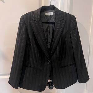 Tahari Black White Pinstripe Blazer Size 14 W